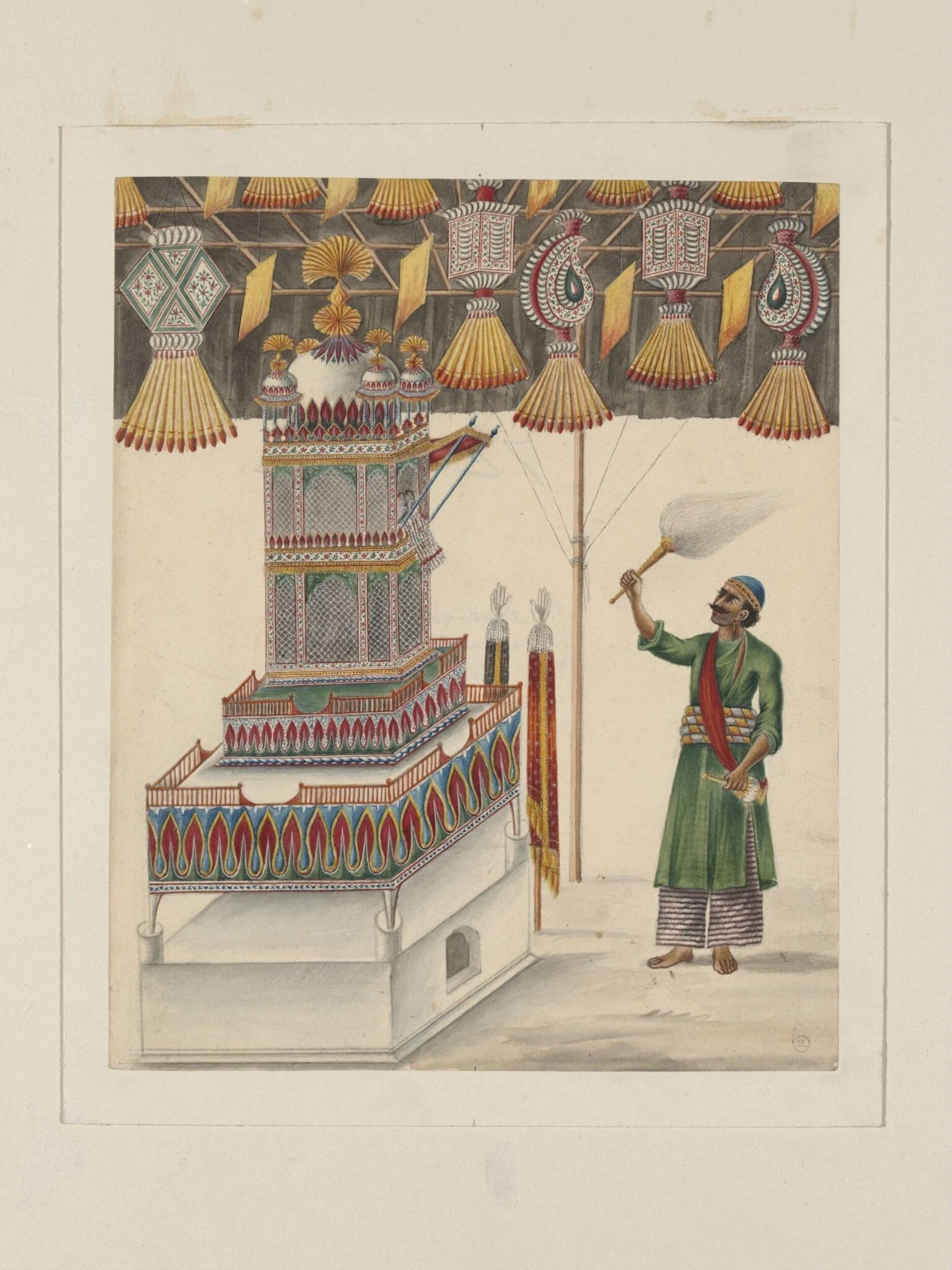 One of two drawings of Muharram scenes, by Unknown, paint, 1860