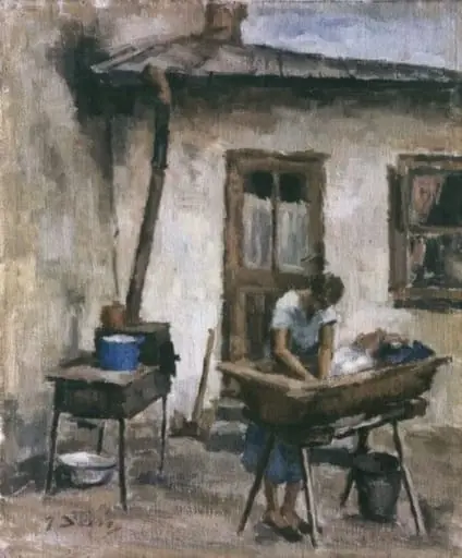 Femeie spălând rufe