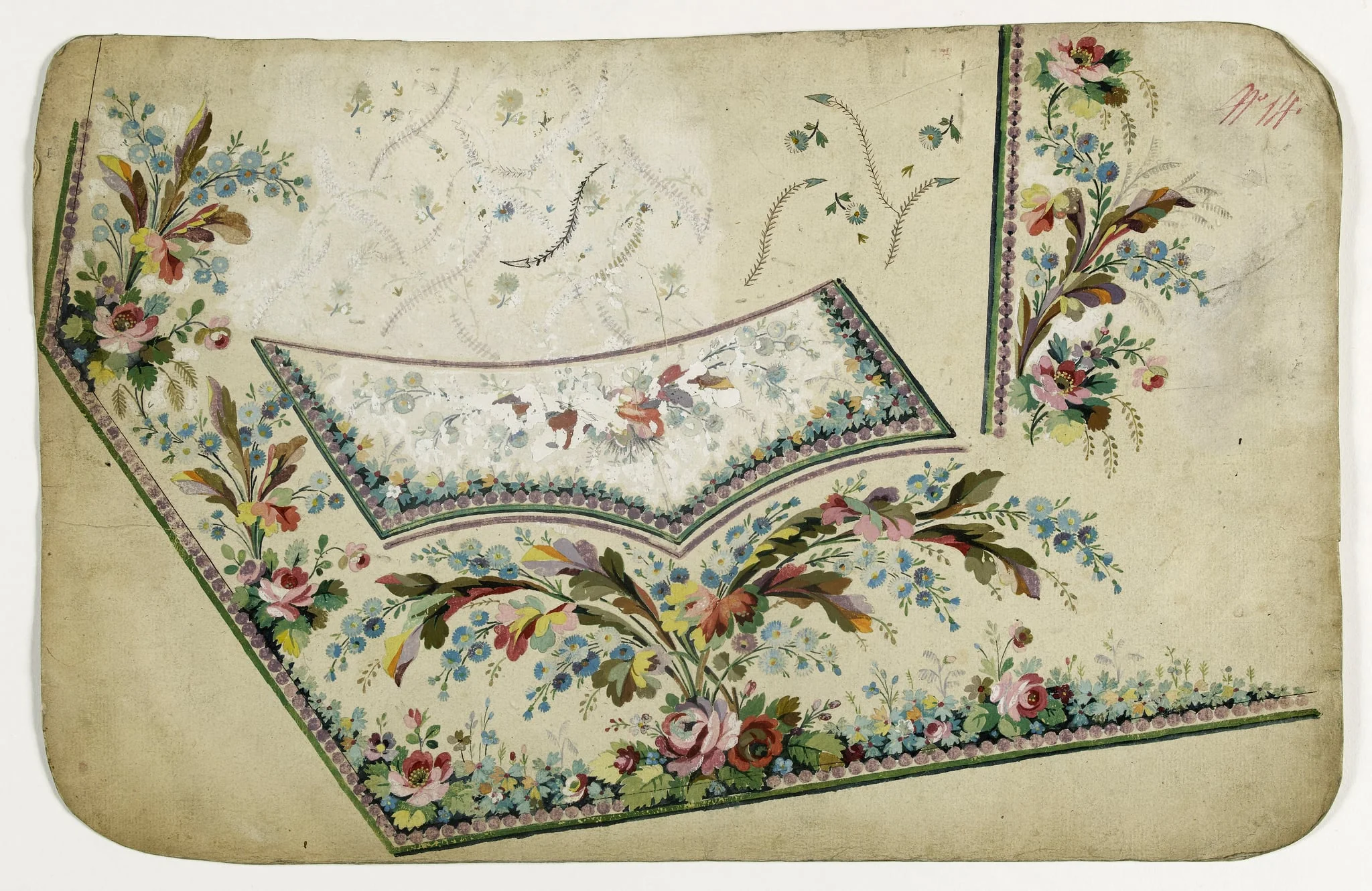 Gilet fleurs et feuilles multicolores, projets de broderies de gilet, XVIIIème siècle