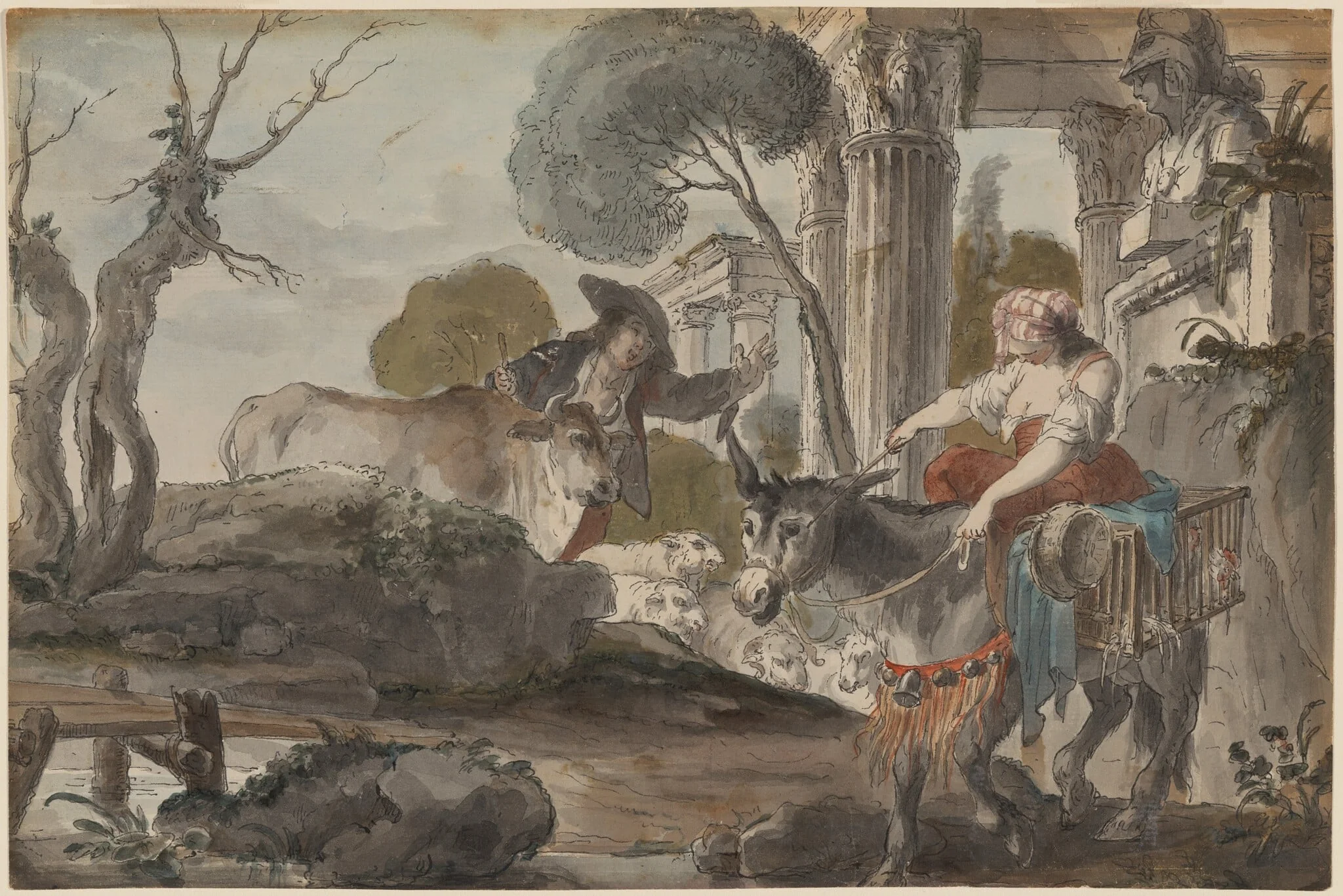 Arcadian Landscape, by Giovanni David, watercolor, 1775