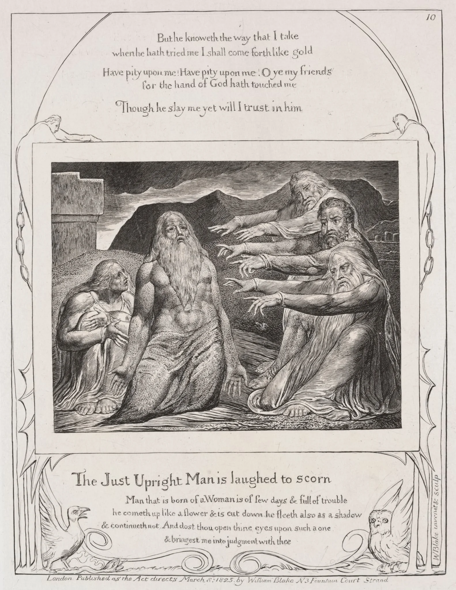 The Book of Job:  Pl. 10,  The just upright man is laughted to scorn, by William Blake, 1825