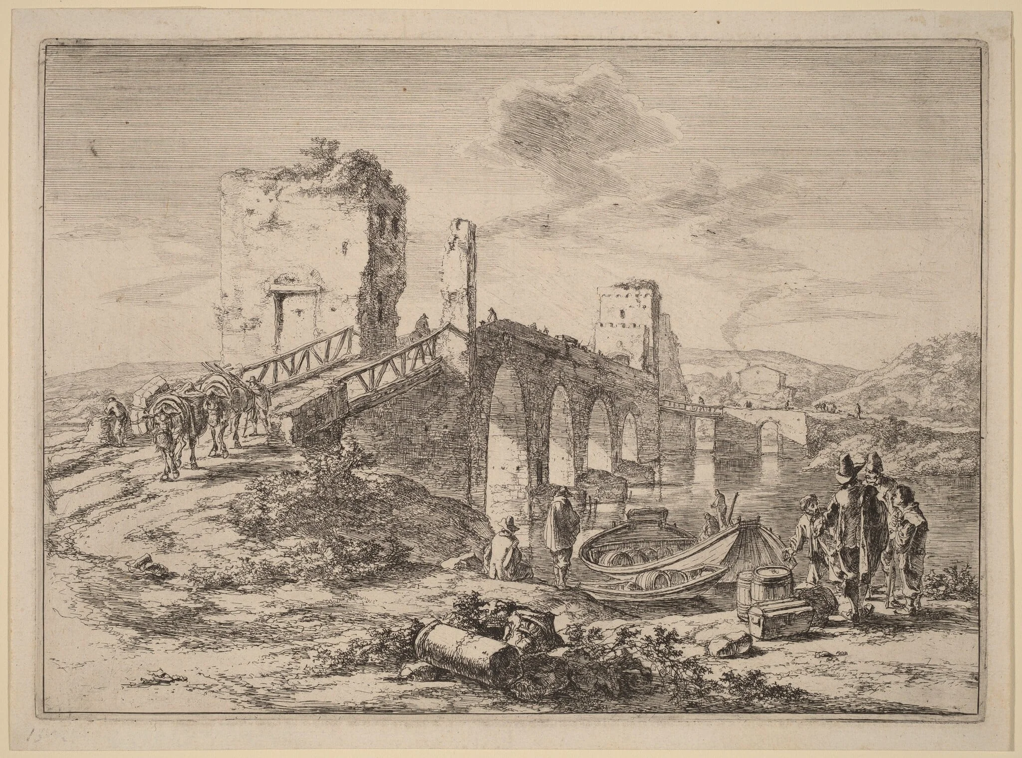 The Ponte Molle, by Jan Both, ink, 1700