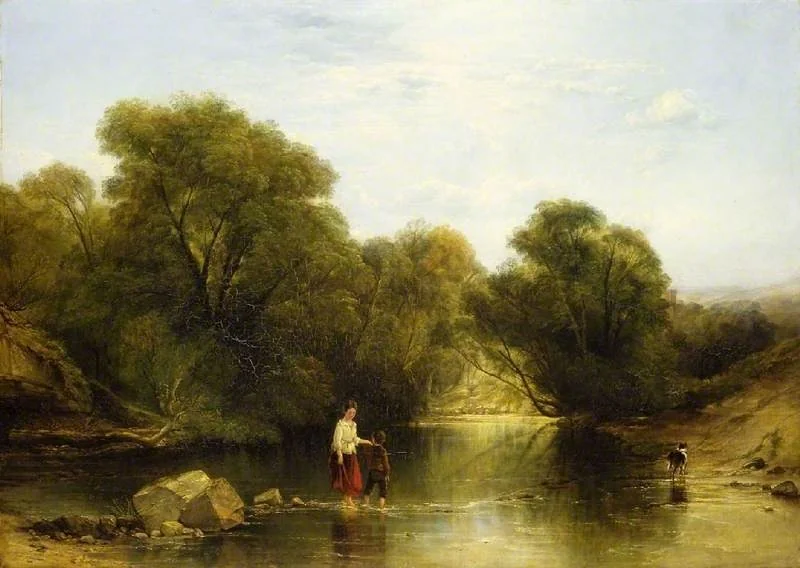 Crossing the stream (1849), by Thomas Creswick, oil, 1849