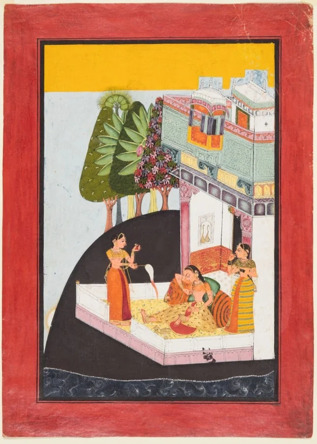 A Disconsolate Lady on a Terrace with Attendants, by Unknown, unspecified, 1730