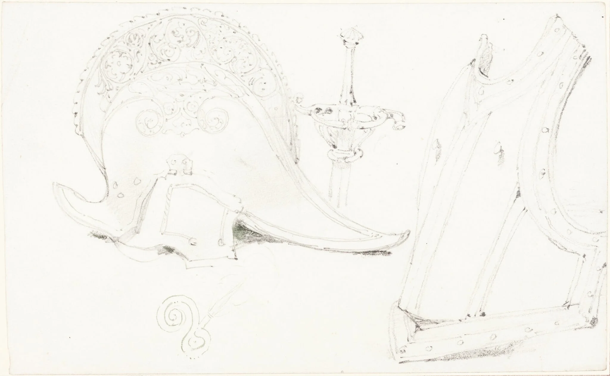 Study of a Helmet, Breastplate, and Rapier, by Joseph Nash, graphite, 1843