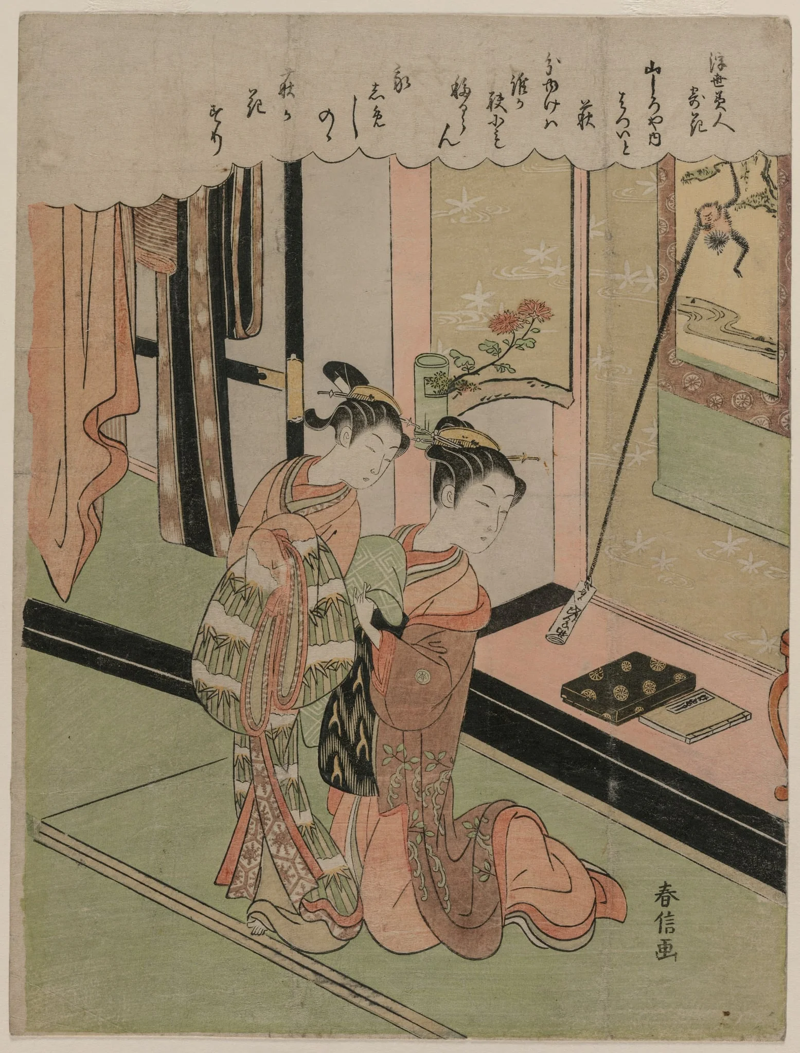 Hatsuito of the Yamashiroya Likened to Bush Clover, from Beauties of the Floating World Compared to Flowers, by Suzuki Harunobu, 1770