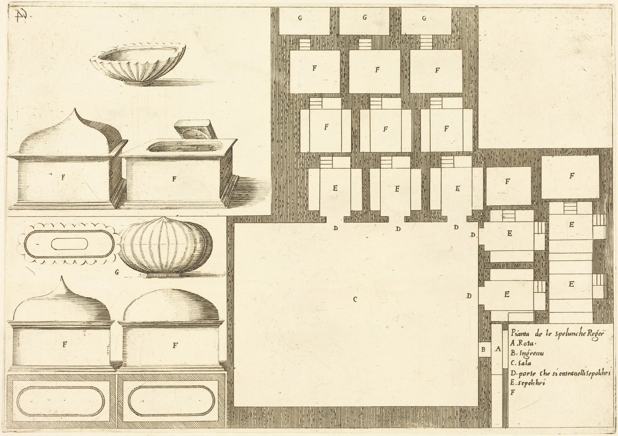 Plan of the Spelunche Regee, by Jacques Callot, ink, 1619