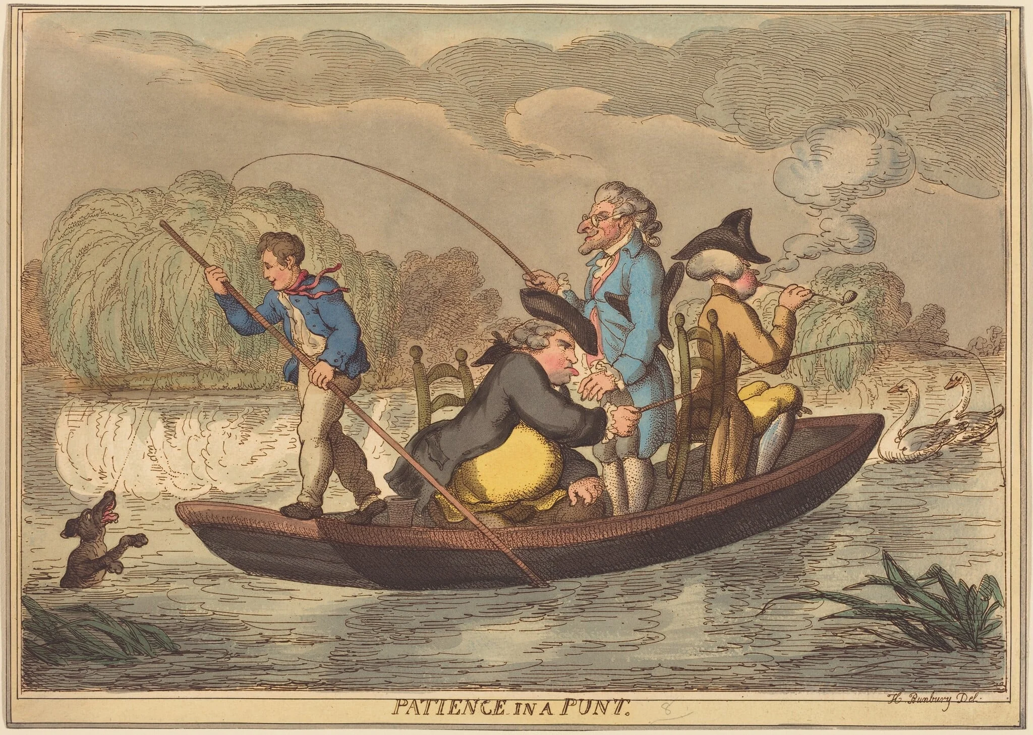 Patience in a Punt, by Thomas Rowlandson, ink, 1811