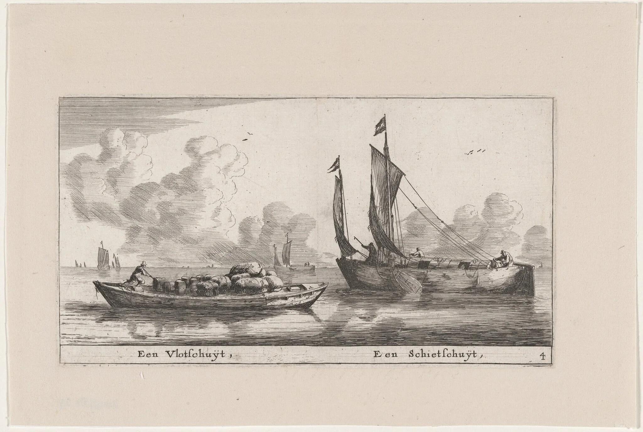A "Vlotschuit" and a "Schietschuit", by Nooms, called Zeeman, Reinier, ink, 1653
