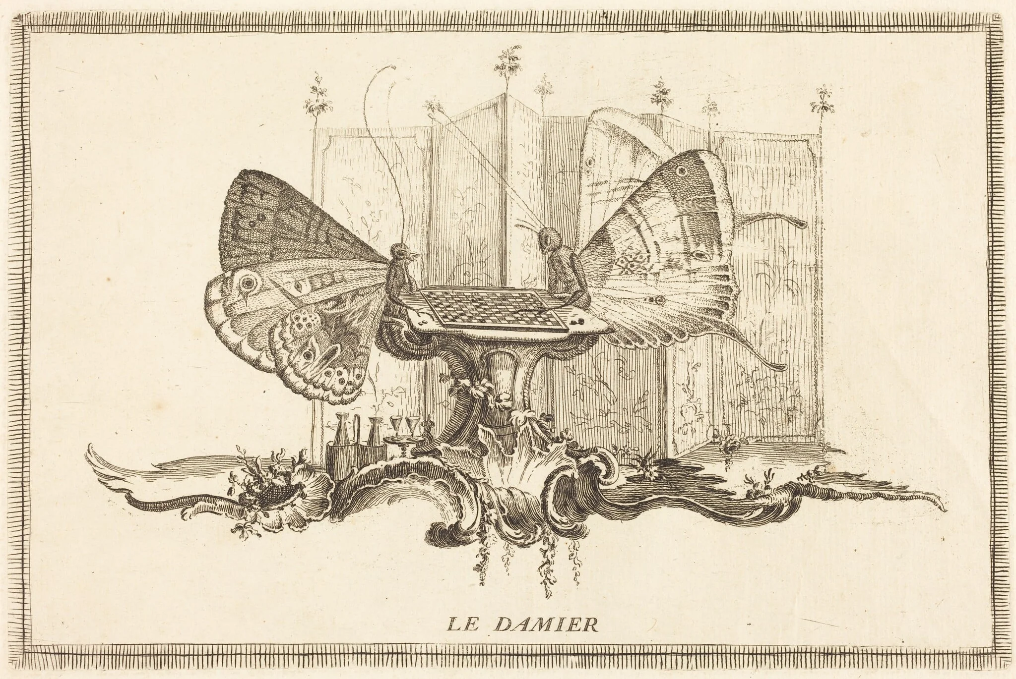 Le Damier (The Checkerboard), by Charles Germain de Saint-Aubin, ink, 1748