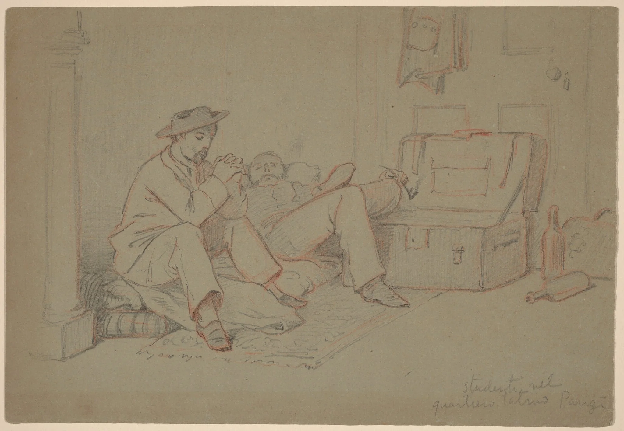 Students in the Latin Quarter, Paris, by Elihu Vedder, graphite, 1858
