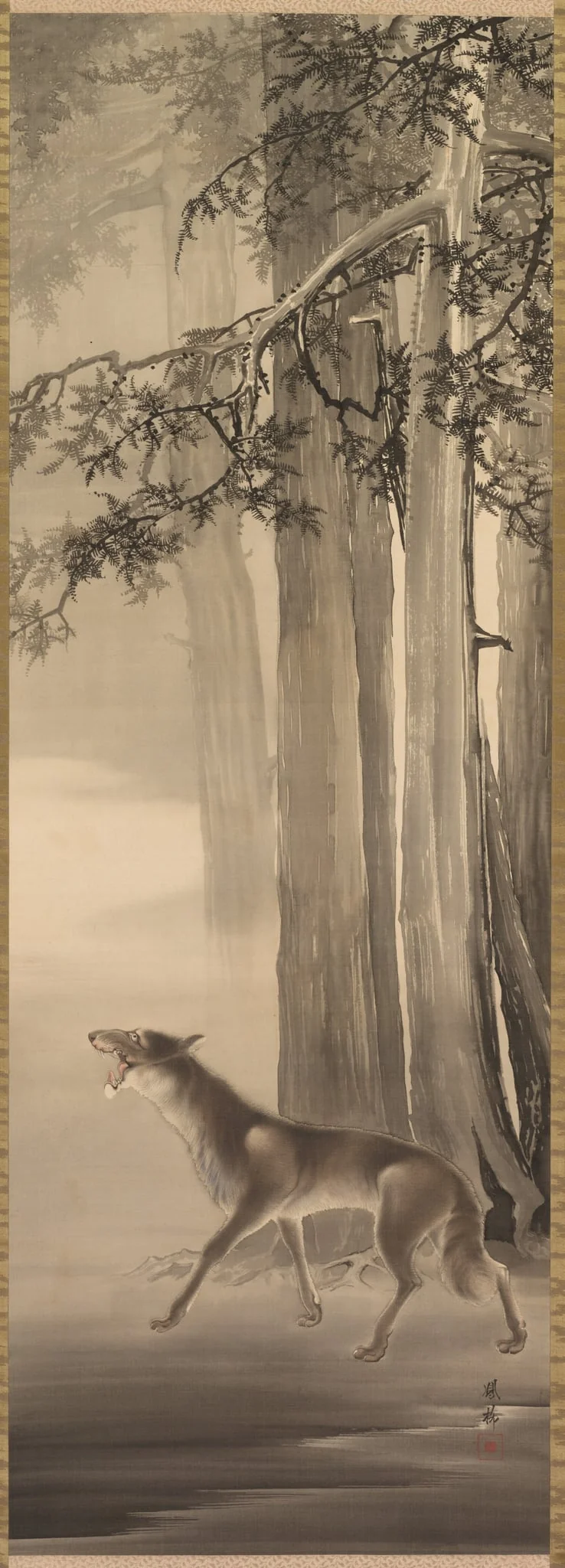 Howling Wolf in a Deep Mountain Valley, by Yoshimura Hōryū, unspecified, 1912