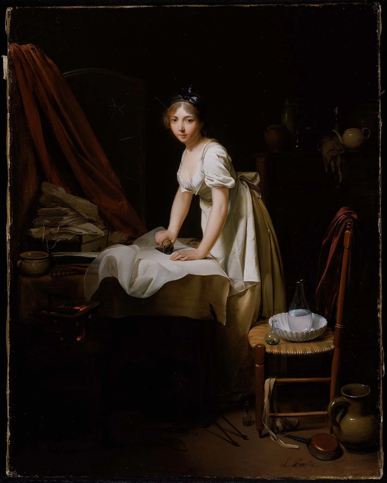 Young Woman Ironing, by Louis-Léopold Boilly, oil, 1800