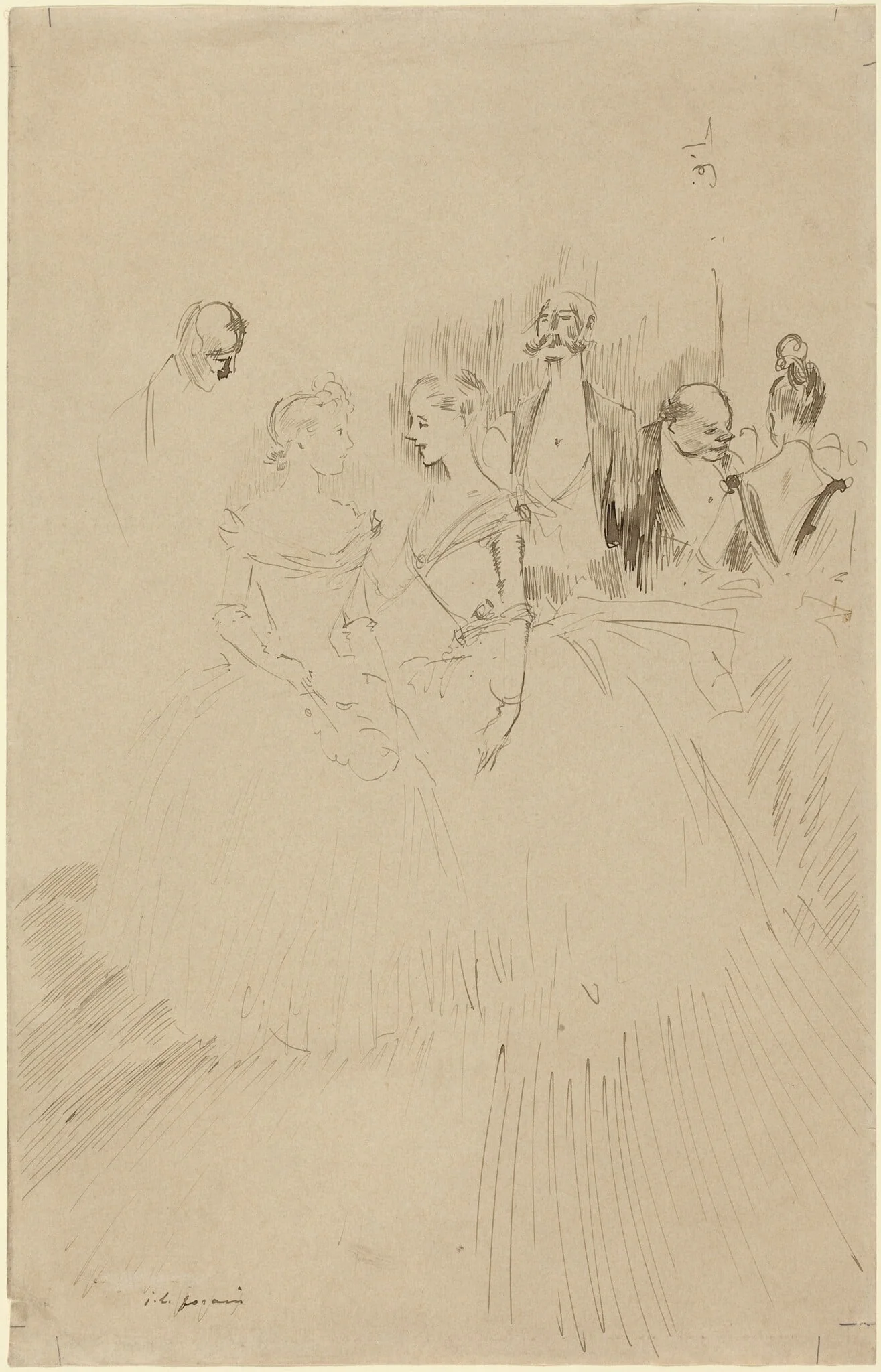 At an Evening Party, by Jean-Louis Forain, ink, 1892