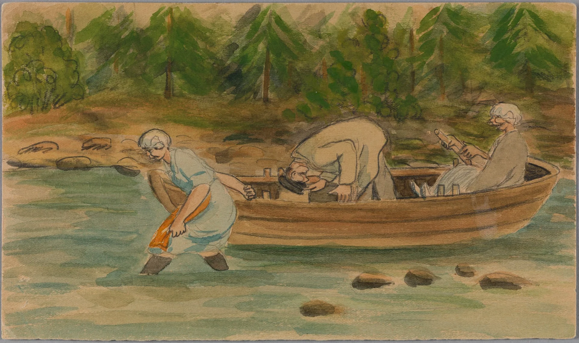 Kesänviettoa Ramsön saarella. Vene karilla., by Olga Forslund