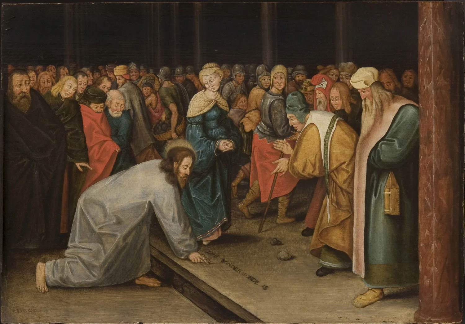 Christ and the Woman Taken in Adultery, by Pieter Brueghel the Younger, oil, 1600