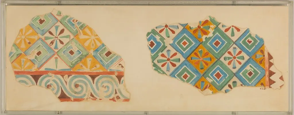 Two Fragments of Ceiling Patterns, Tomb of Senenmut, by Nina M. Davies