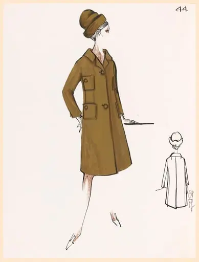 Manteau marron à quatre poches et chapeau assorti