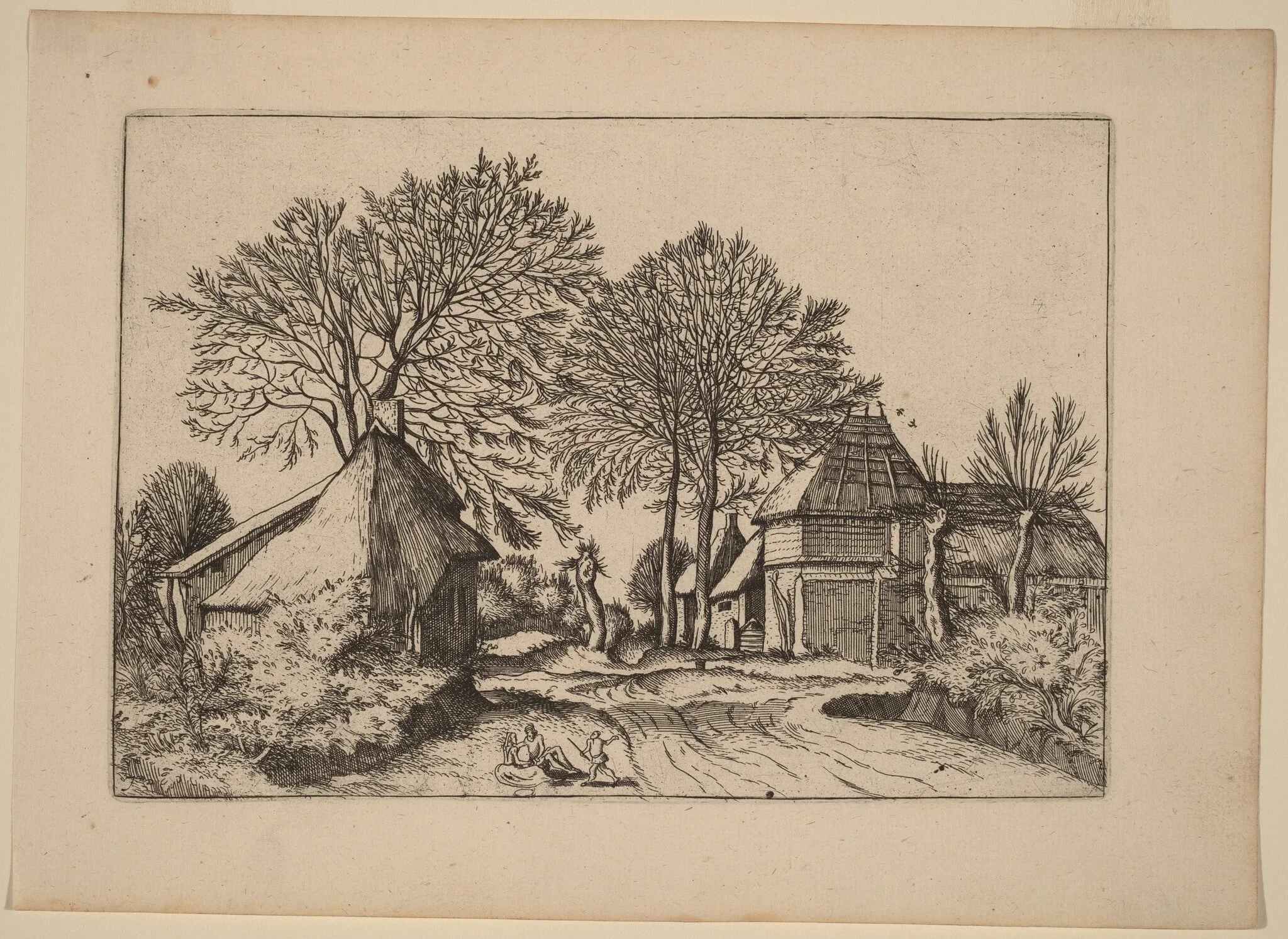 Road with Barn and Cottages, by Johannes van Doetechum the Elder, ink, 1676