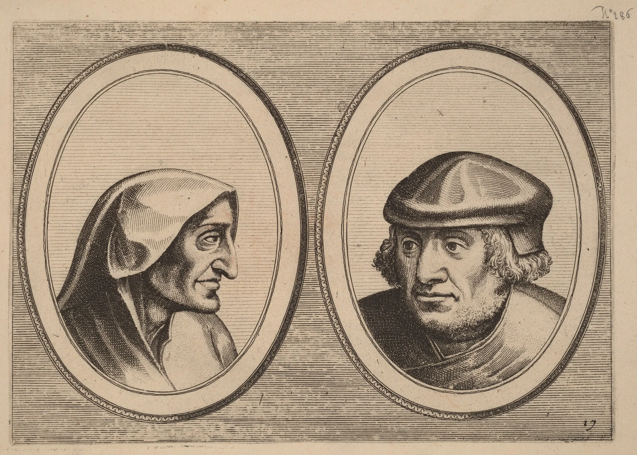 "Aerdighe Kniertje" and "Onbekommerde Klaes", by Johannes van Doetechum the Elder, ink, 1564