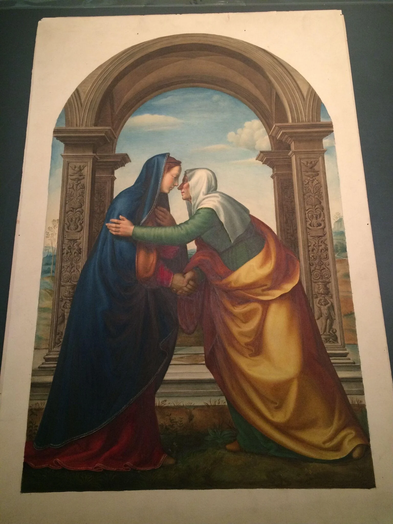 Copy after The Visitation (The meeting of Mary and Elizabeth), Mariotto Albertinelli in the Uffizi (Florence), by Mariotto Albertinelli, watercolor, 1869