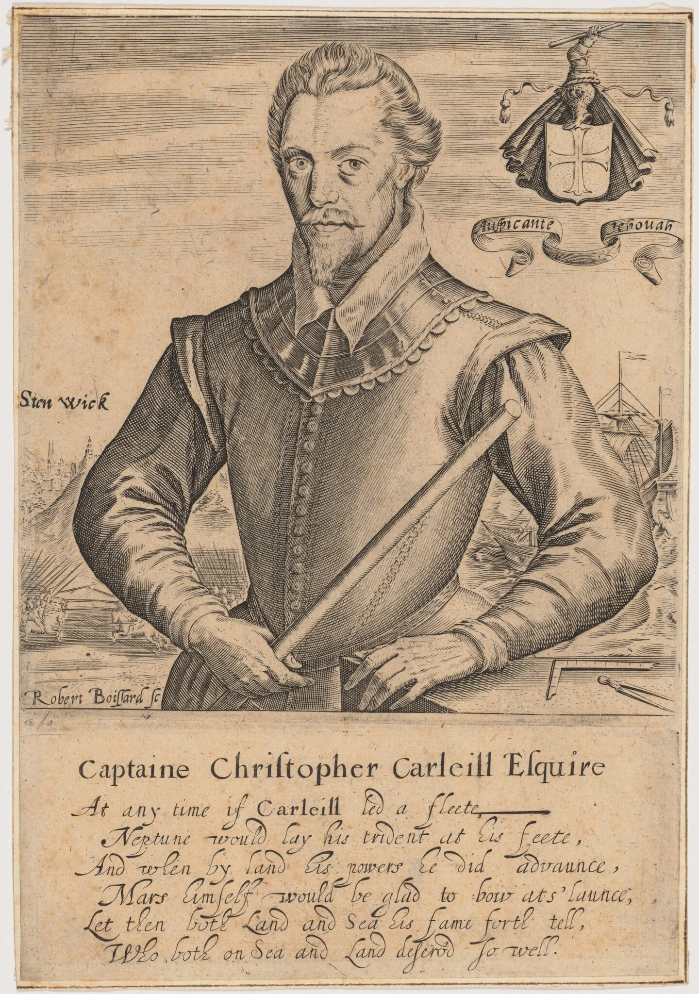 Christopher Carleill, by Robert Boissard, ink, 1610