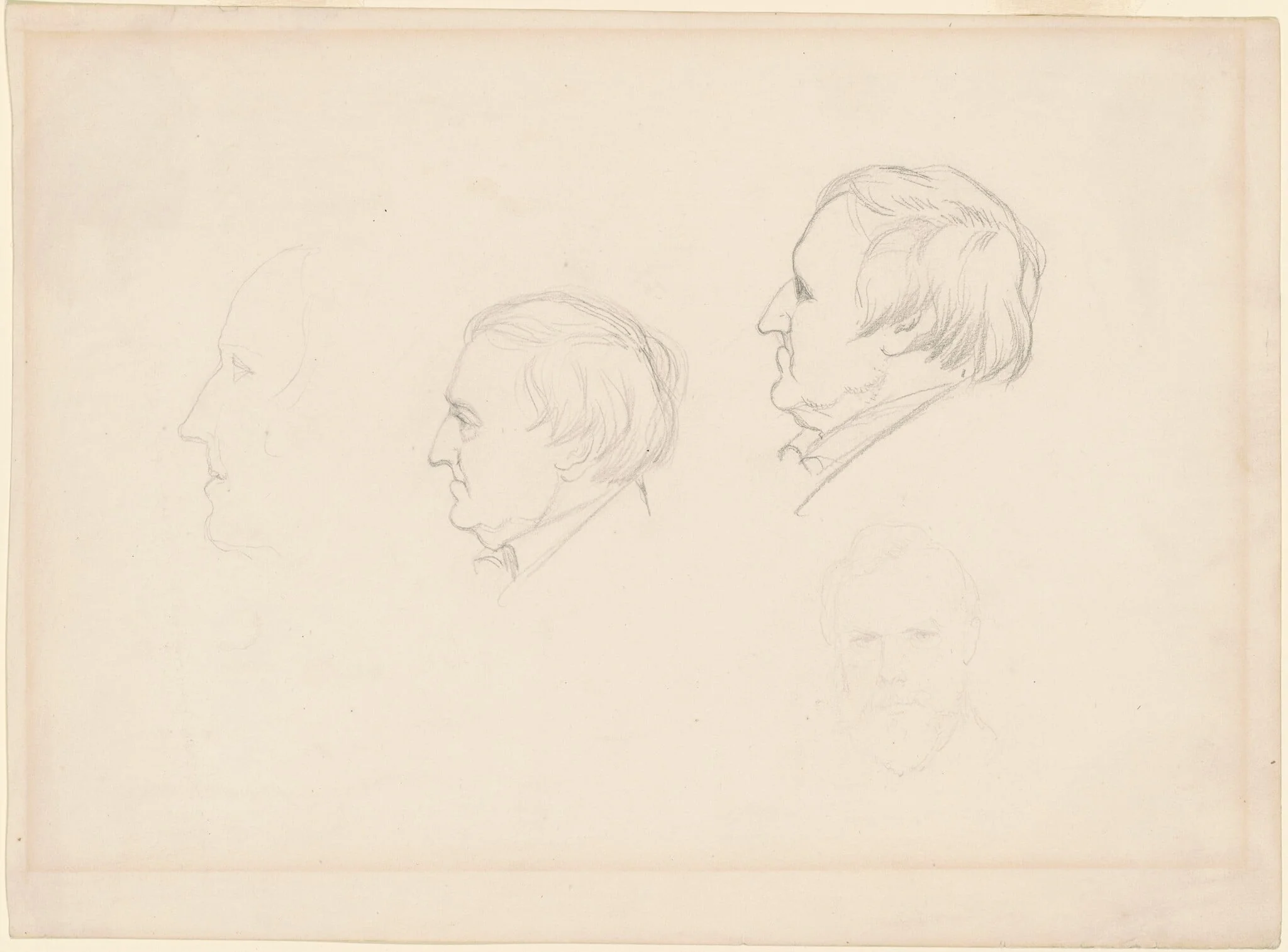 Studies of Men, by Emanuel Leutze, graphite, 1854