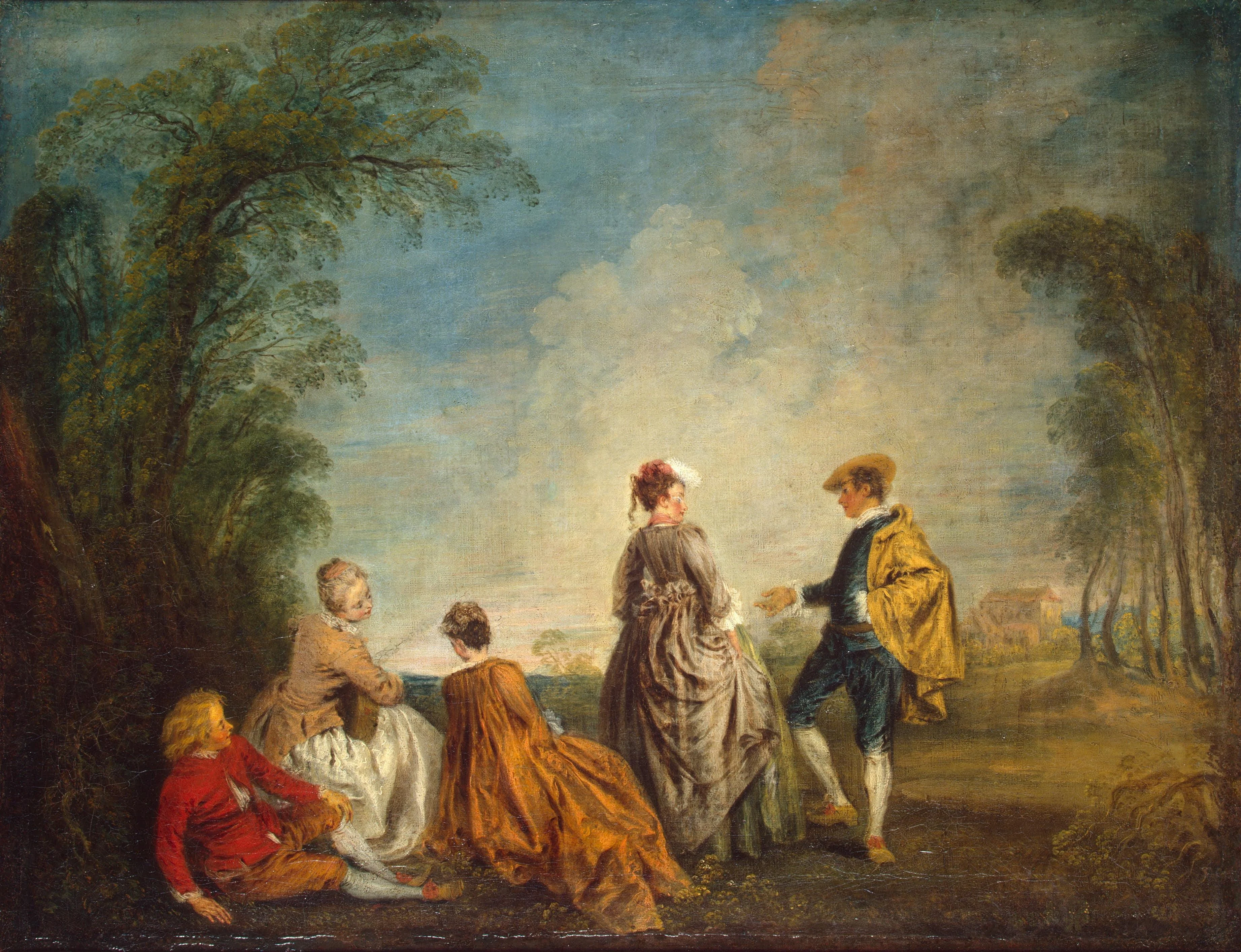 An Embarrasing Proposal, by Jean Antoine Watteau, oil, 1715