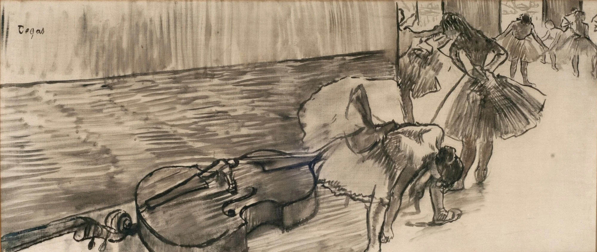 Preparatifs de Ballet (La Contre Basse) (Preparativos de Ballet El Contrabajo), by Edgar Degas, oil, 1894