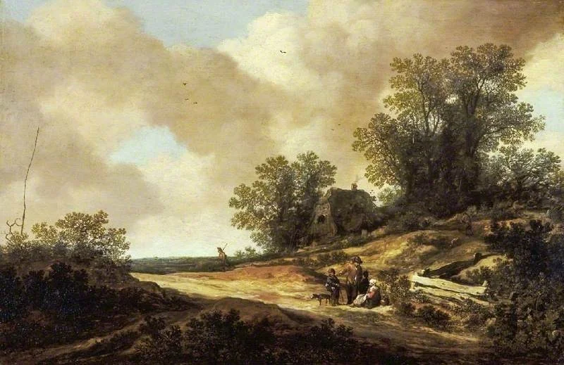 Landscape with figures, by Pieter de Molijn, oil, 1635