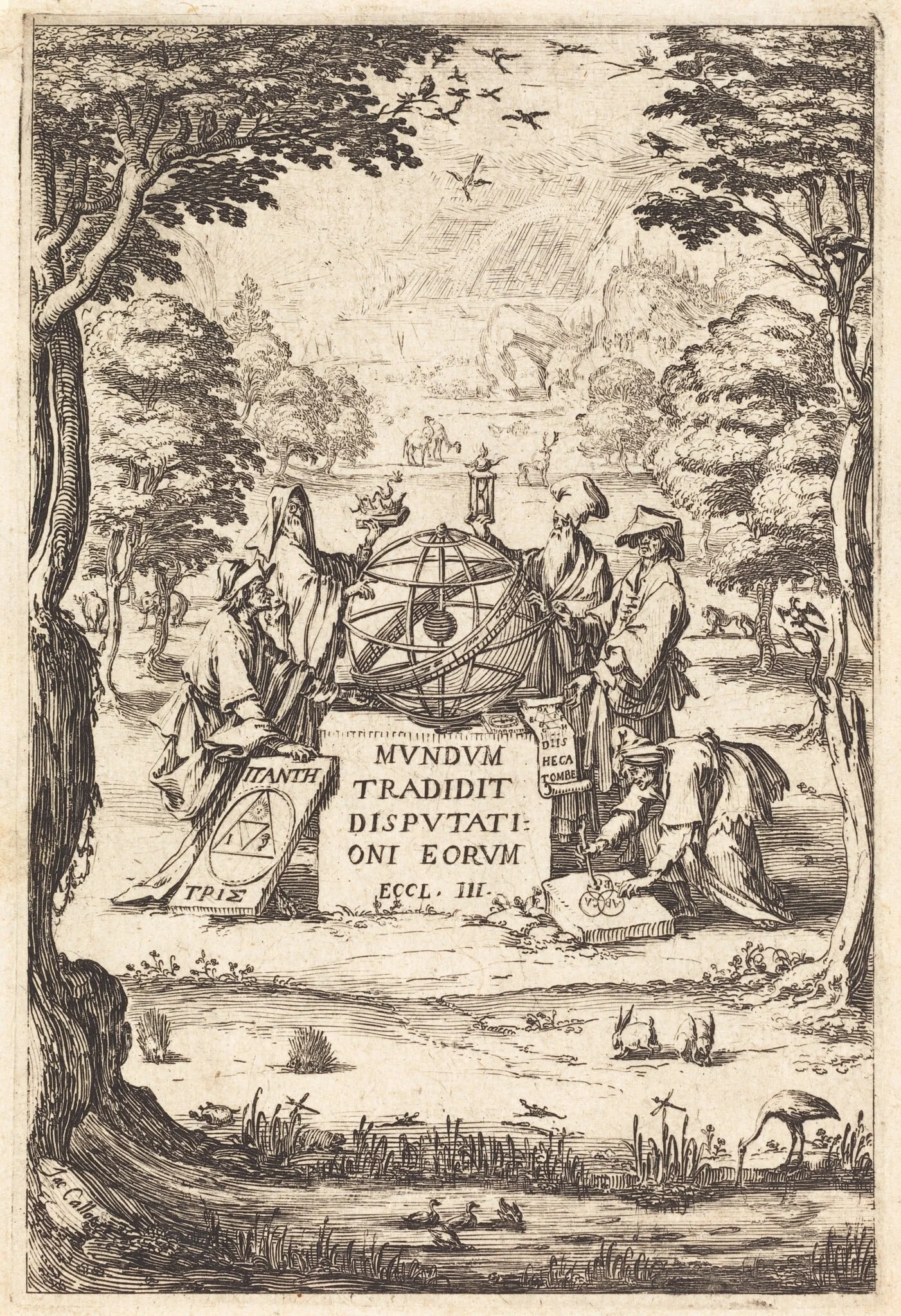 Frontispiece for the Sacred Cosmologia (Title with Astrologers), by Jacques Callot, ink, 1630