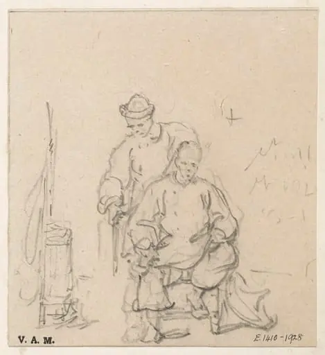 A barber standing behind his customer