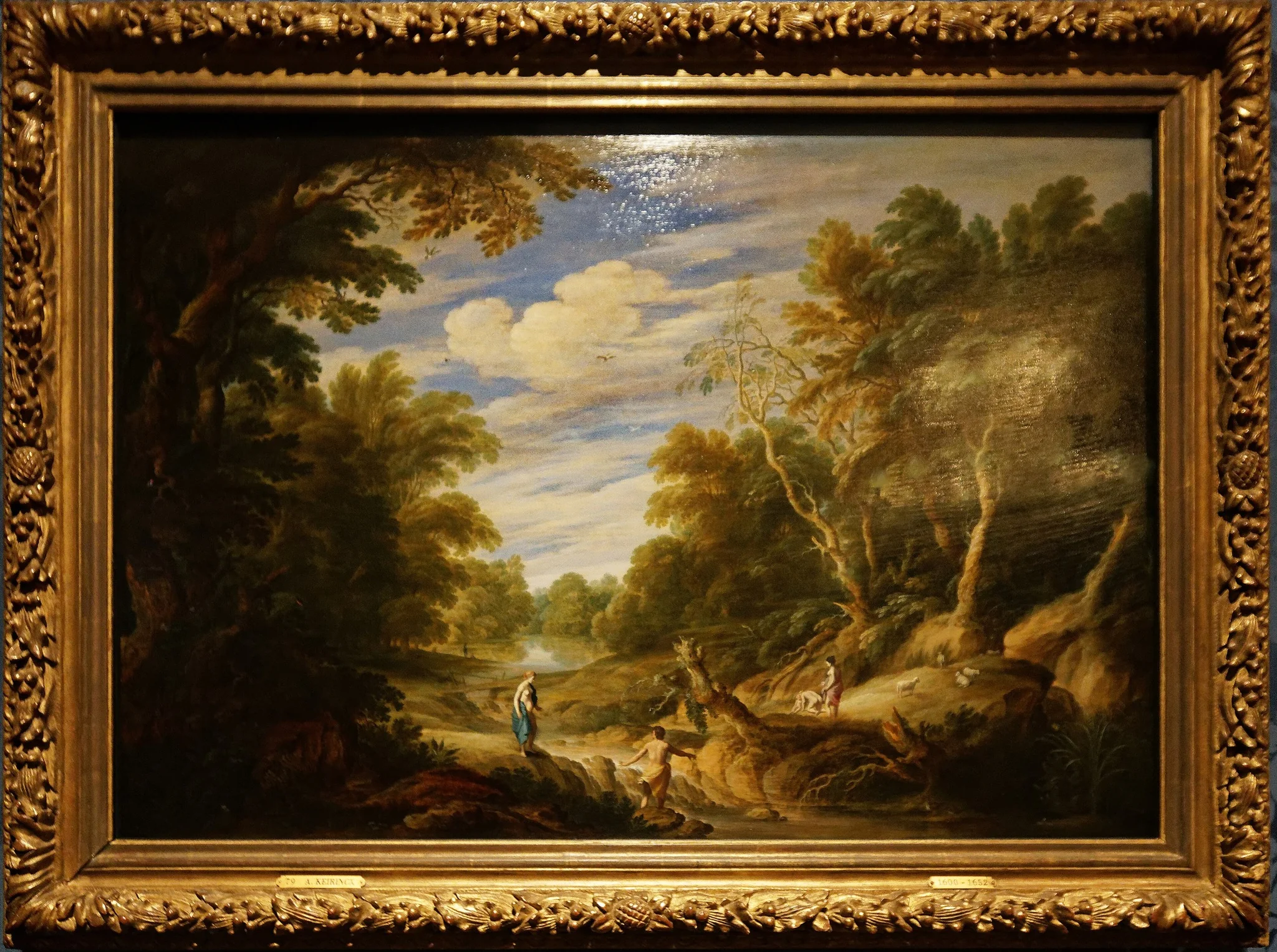 Forest landscape with figures, by Cornelius van Poelenburgh, oil, 1629