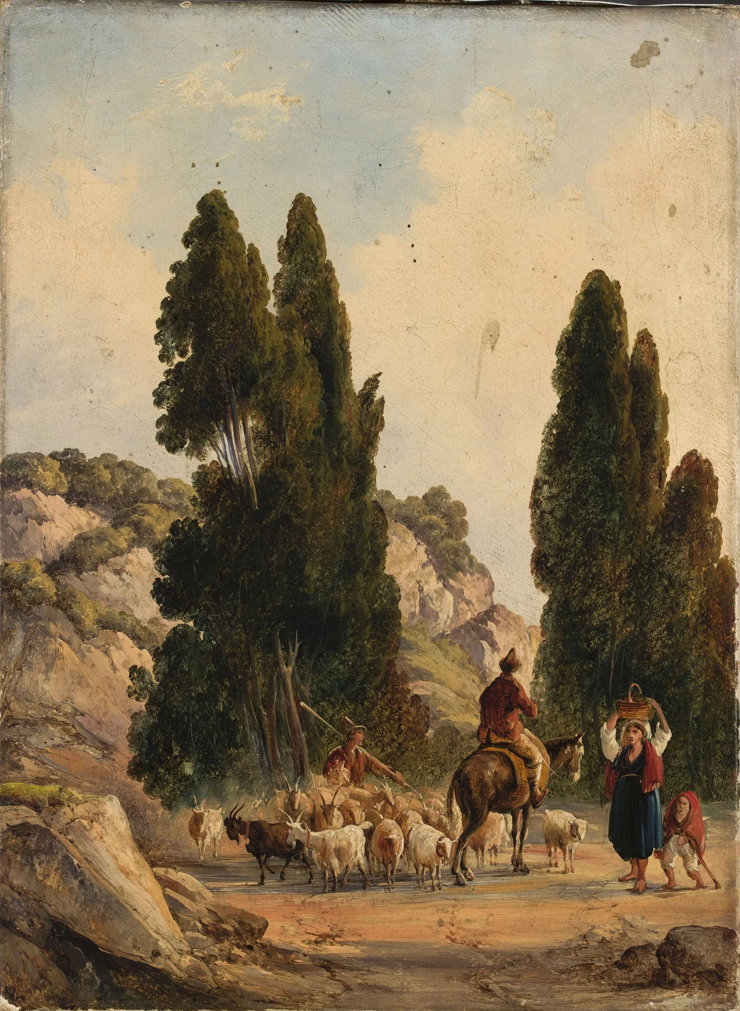 Shepherd with a flock in the mountains, by Unknown, oil, 1825