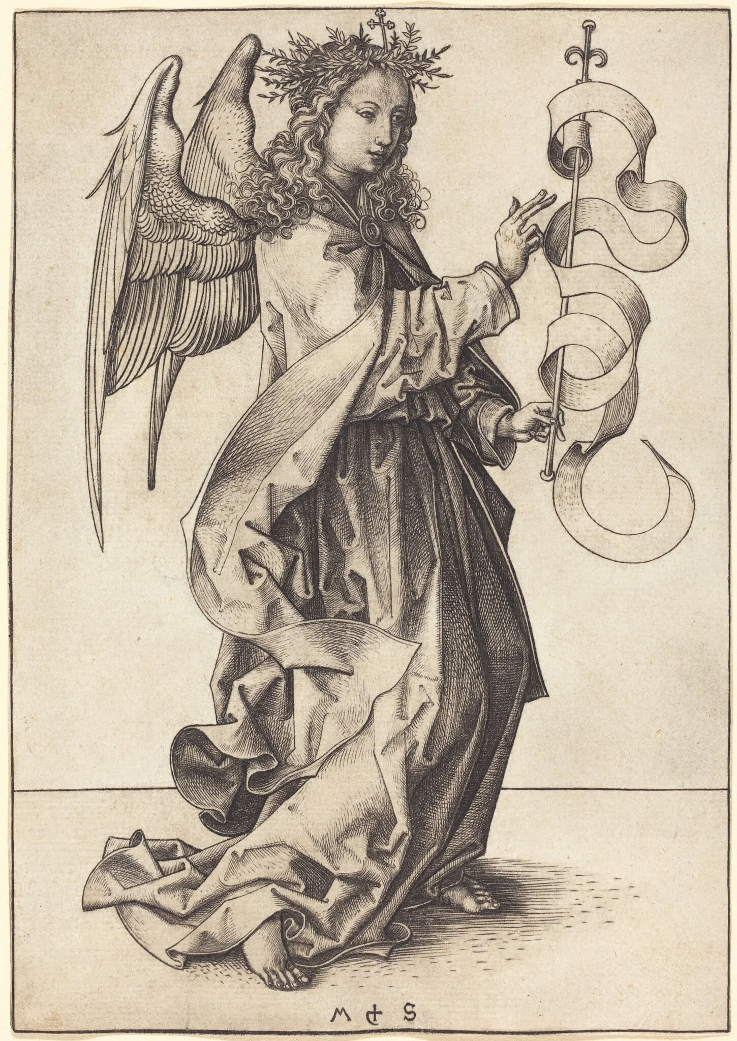 The Archangel Gabriel, by Martin Schongauer, ink, 1490