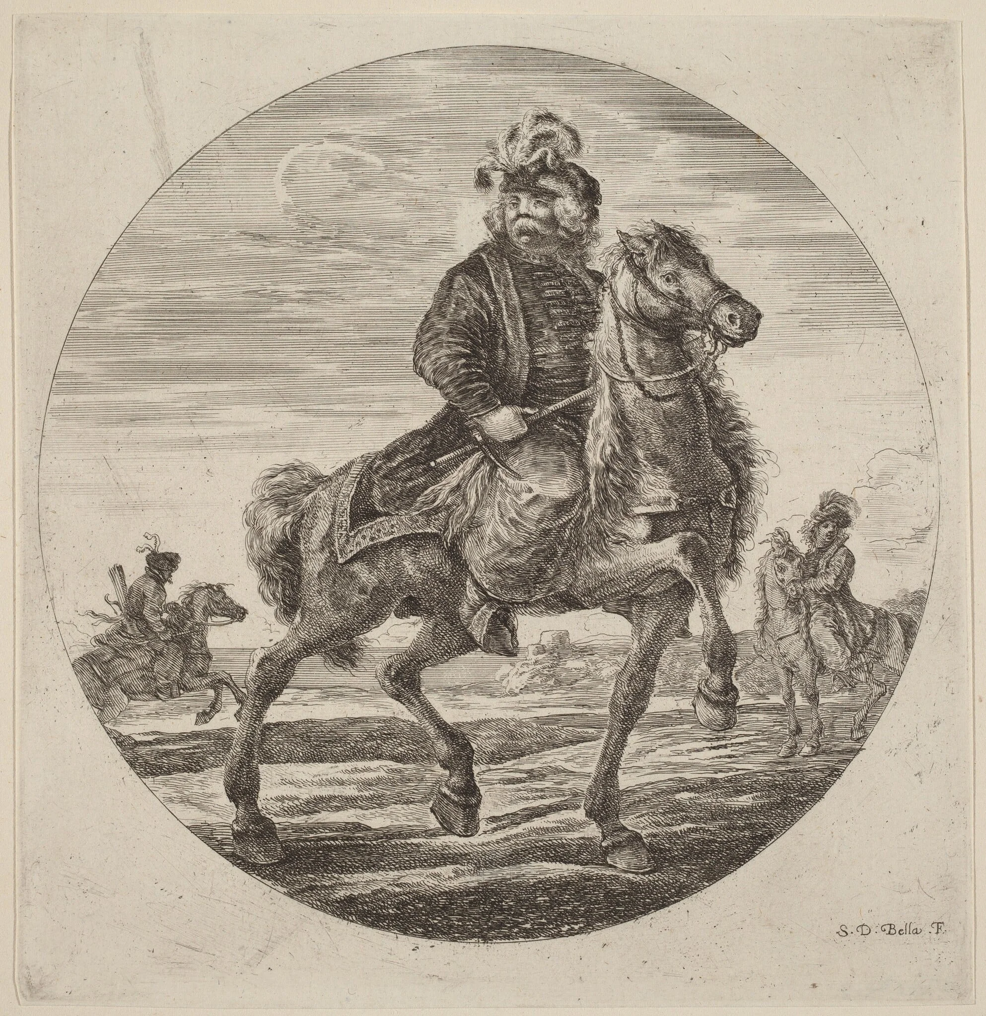 Hungarian Cavalier, by Stefano Della Bella, ink, 1637