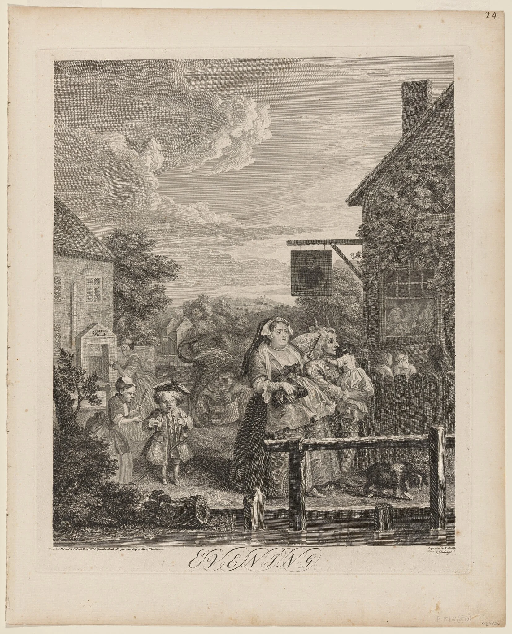 Evening, by William Hogarth, ink, 1738