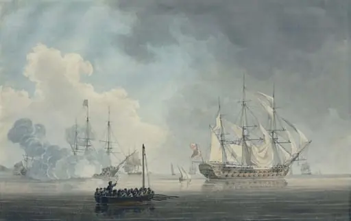 English Ships of War,  one firing a salute