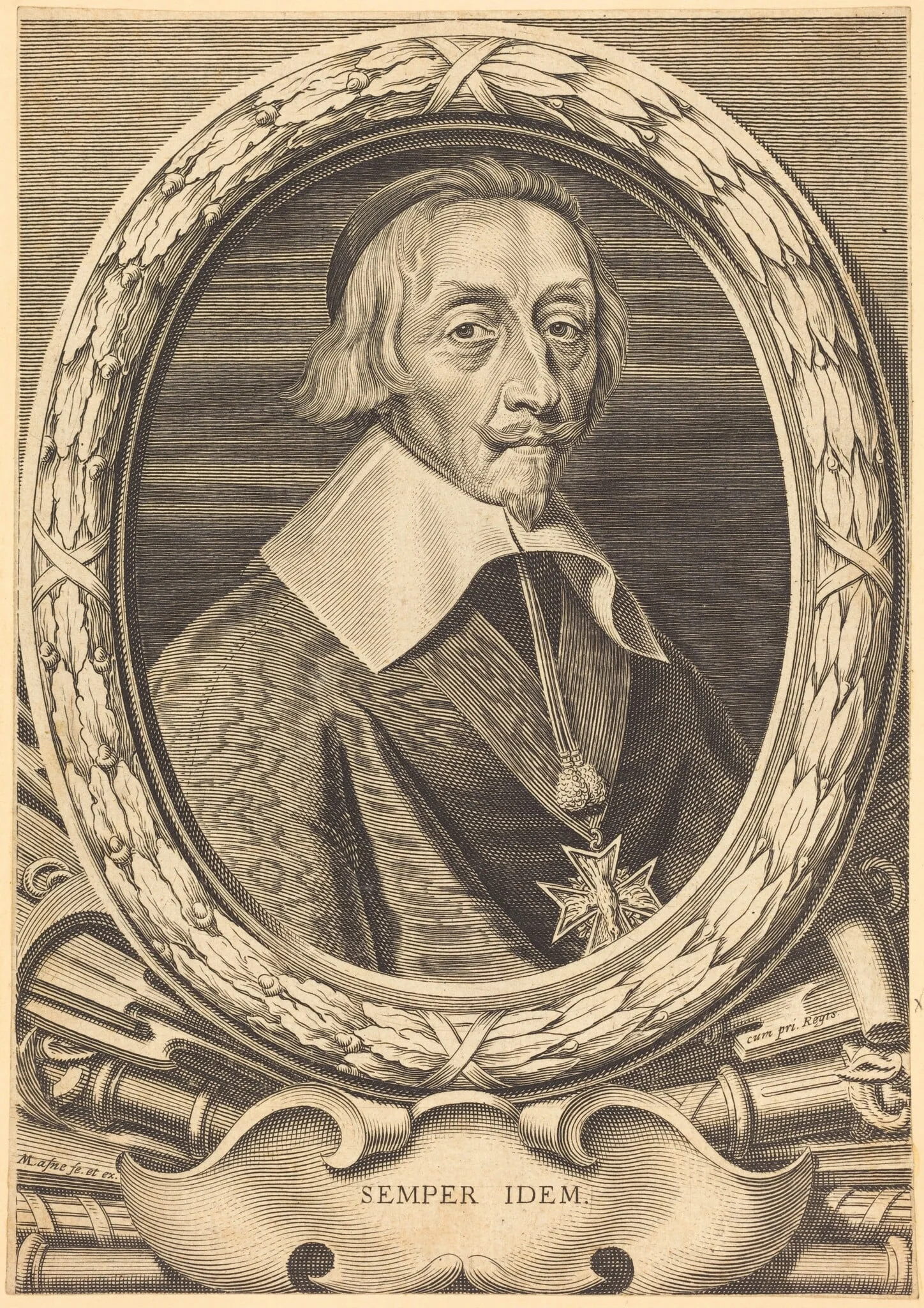 Armand Jean du Plessis, Cardinal Richelieu, by Michel Lasne, ink, 1628