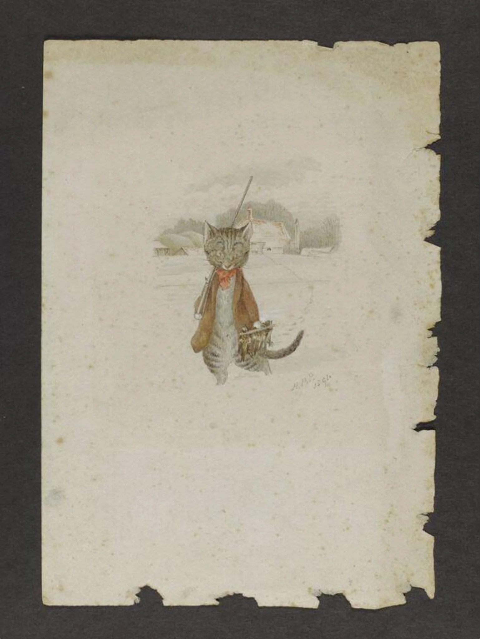 Kitten carrying game; illustration to 'The White Cat', by Beatrix Potter, watercolor, 1894