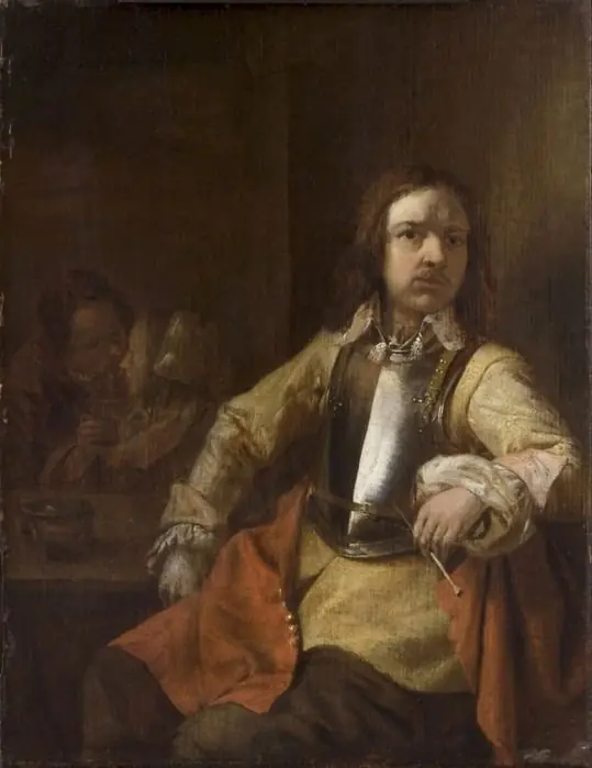 A soldier smoking a pipe