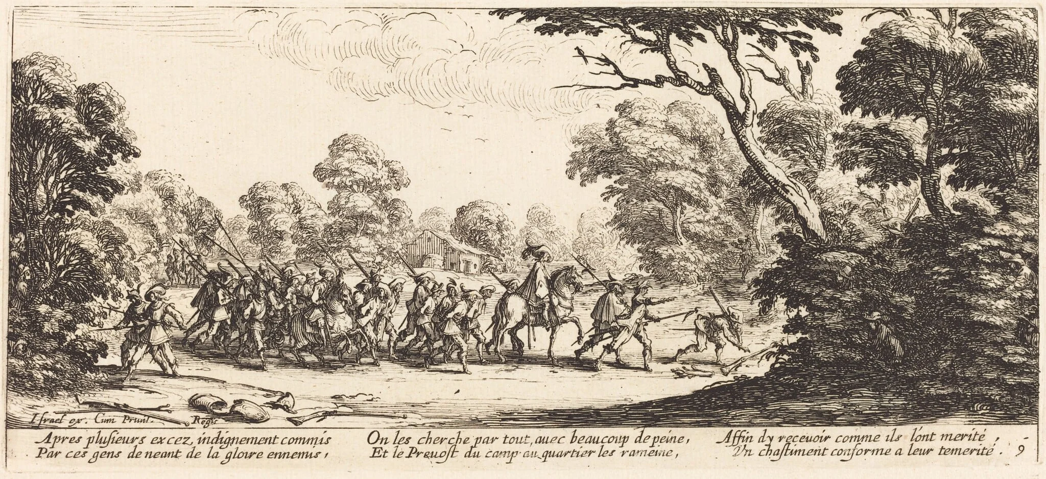 Discovery of the Criminal Soldiers, by Jacques Callot, ink, 1633
