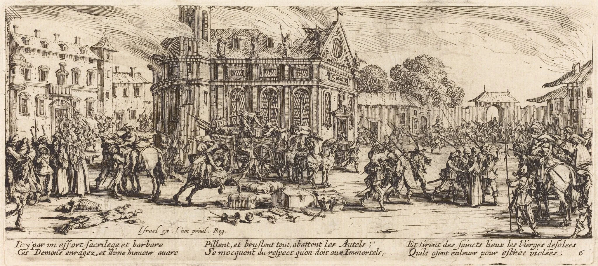 Destruction of a Convent, by Jacques Callot, ink, 1633