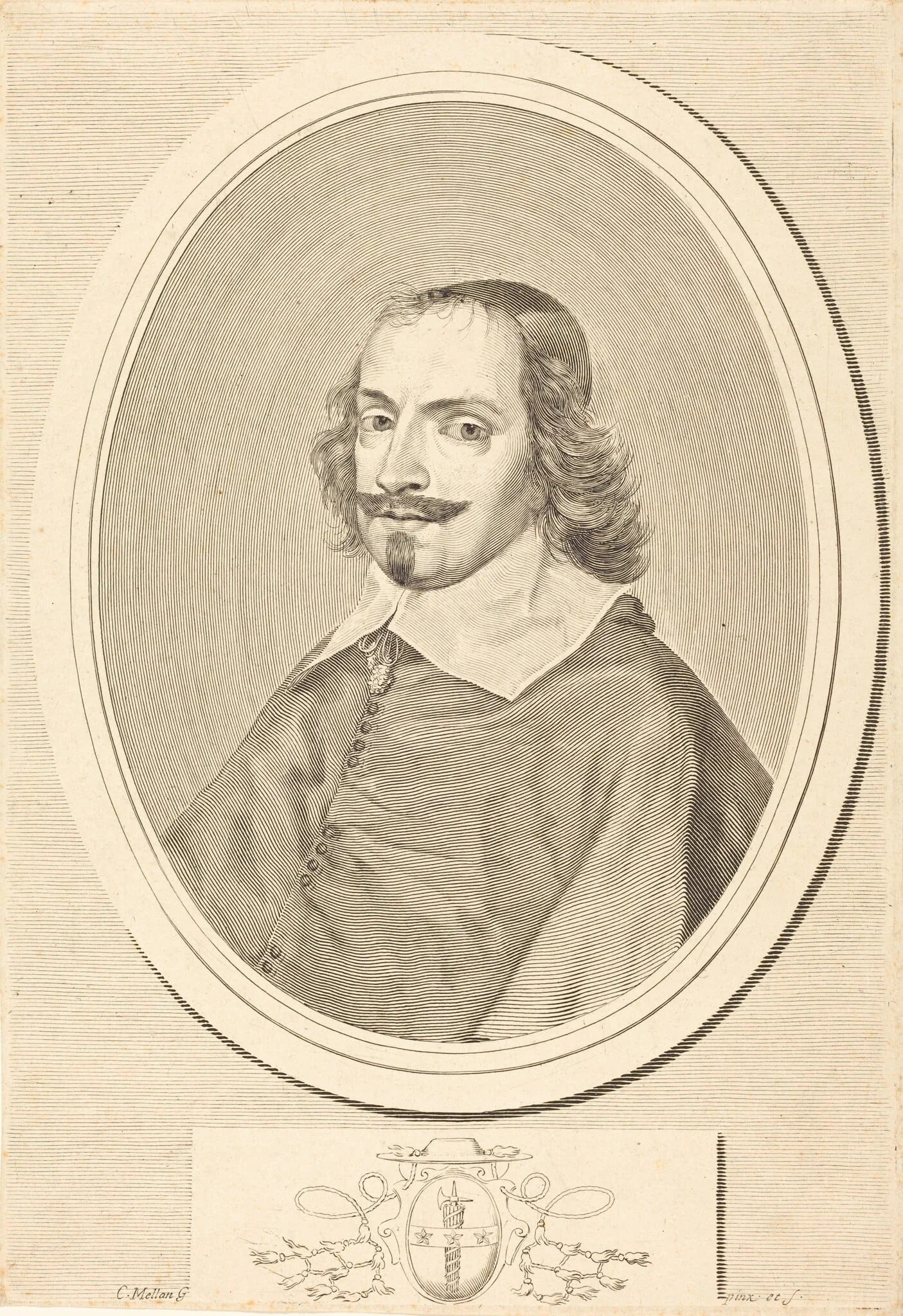Cardinal Jules Mazarin, by Claude Mellan, ink, 1643