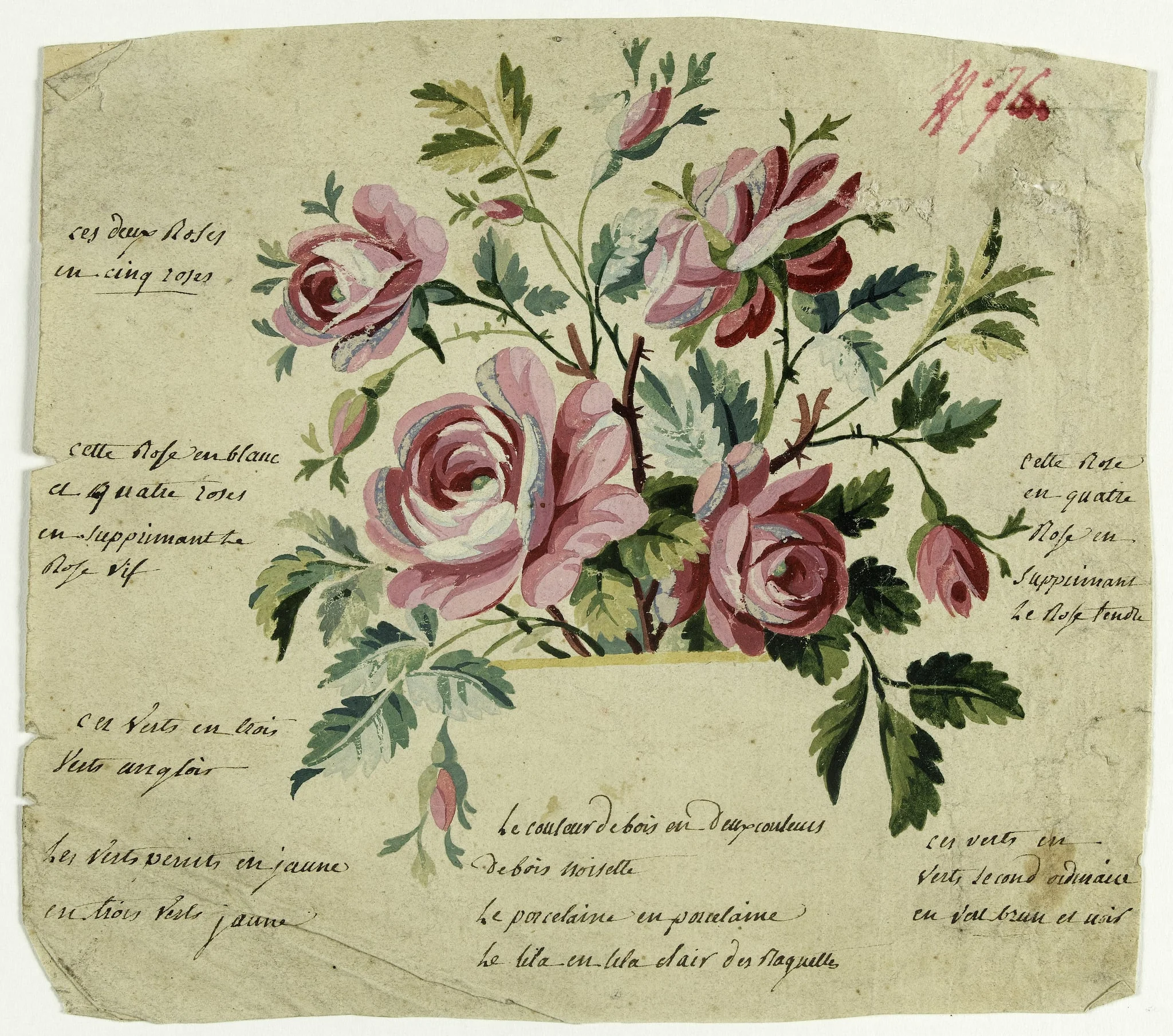 Bouquet de roses, projets de broderies de gilet, XVIIIème siècle, by Anonyme, 1780