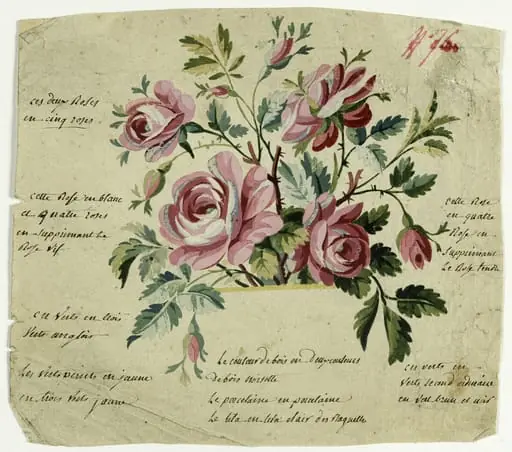 Bouquet de roses, projets de broderies de gilet, XVIIIème siècle
