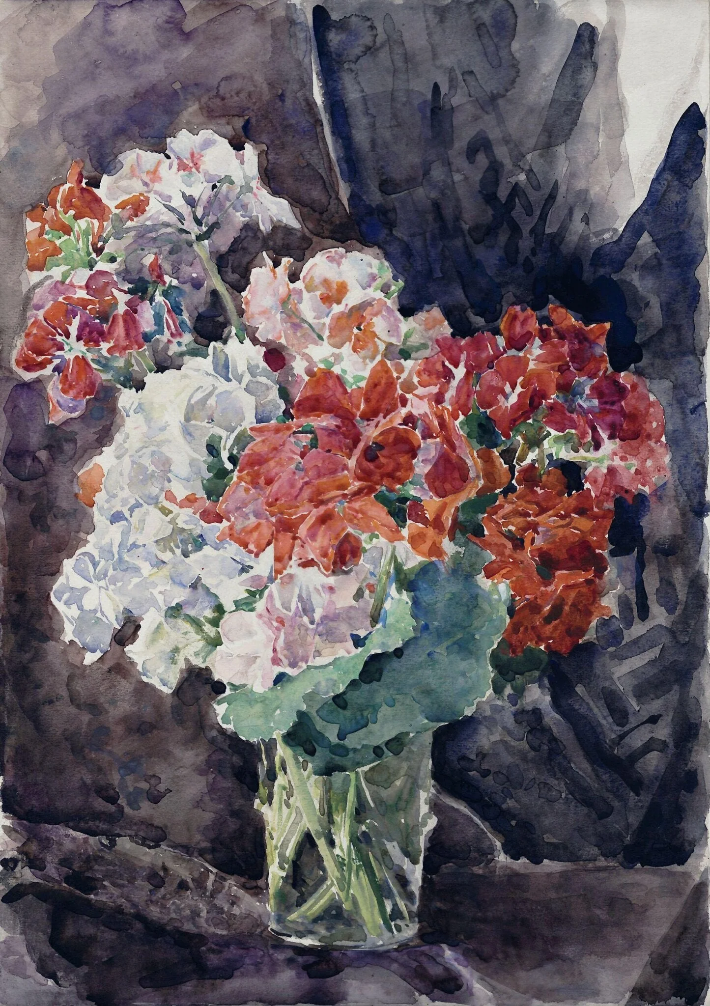 Red and White Geraniums, by Francis Edward RWS James, watercolor, 1870