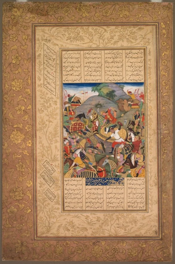 Battle between Manuchihr and Tur, from a Shah-nama (Book of Kings) of Firdausi (Persian, c. 934–1020), by Unknown, unspecified, 1610