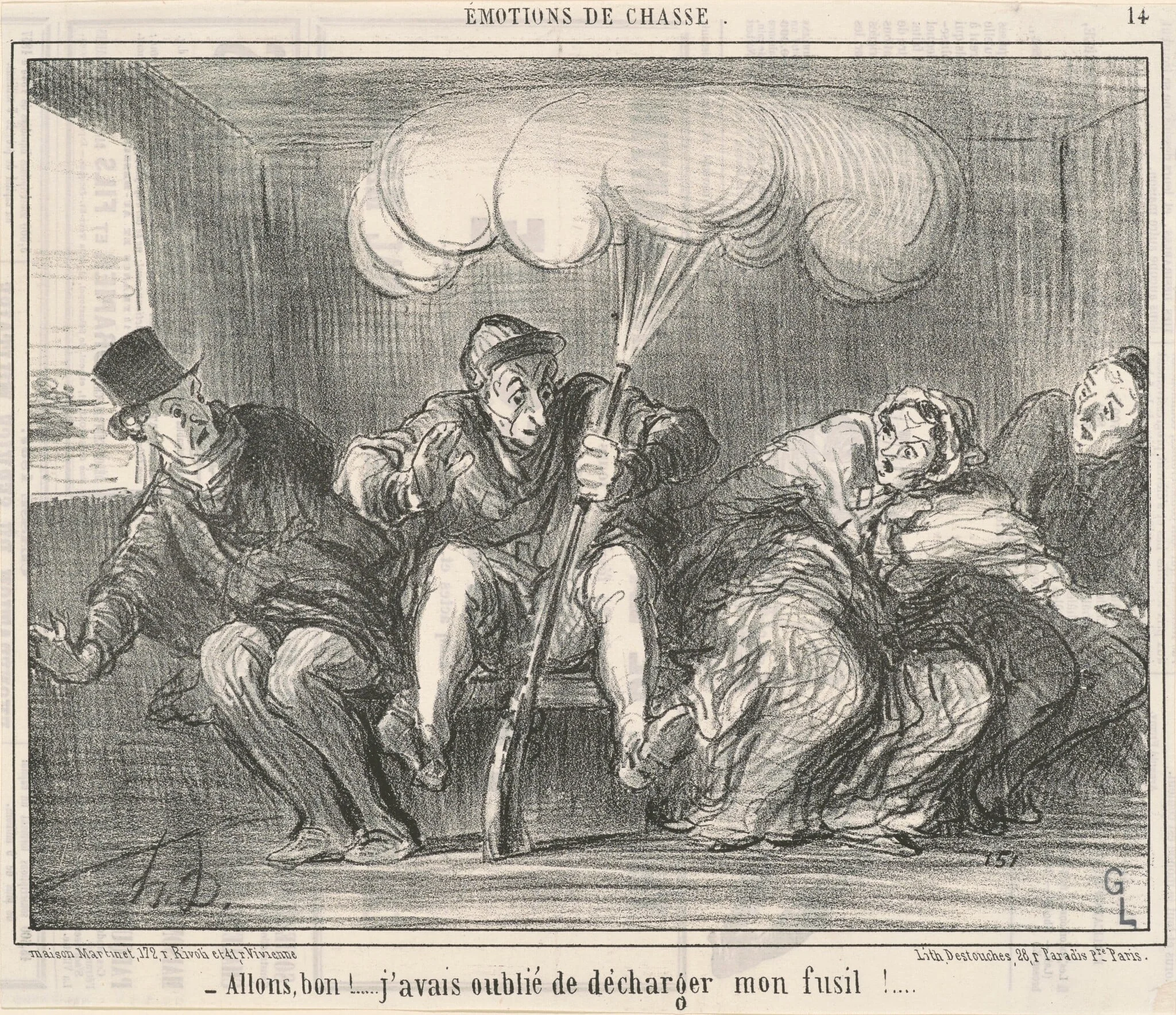 Allons Bon! J'avais oublié de décharger mon fusil!, by Honoré Daumier, ink, 1858