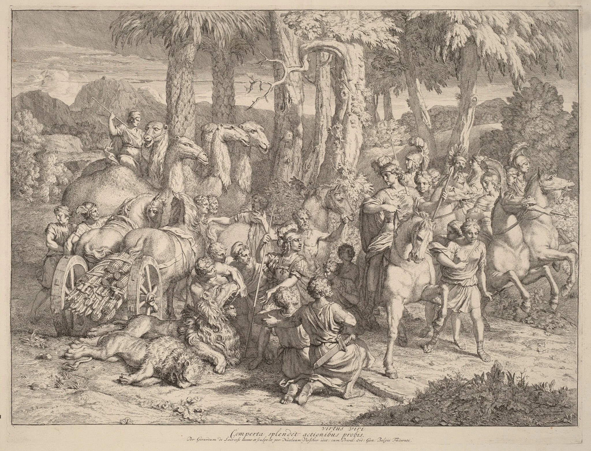 Semiramis on the Lion Hunt, by Gerard de Lairesse, ink, 1676